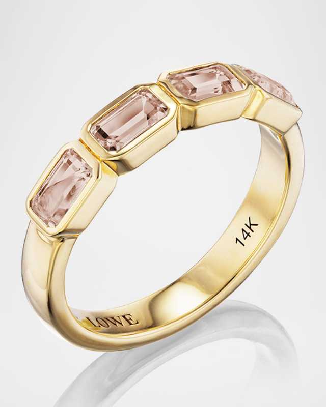 14K Yellow Gold Emerald-Cut Pink Tourmaline Stacking Band Ring